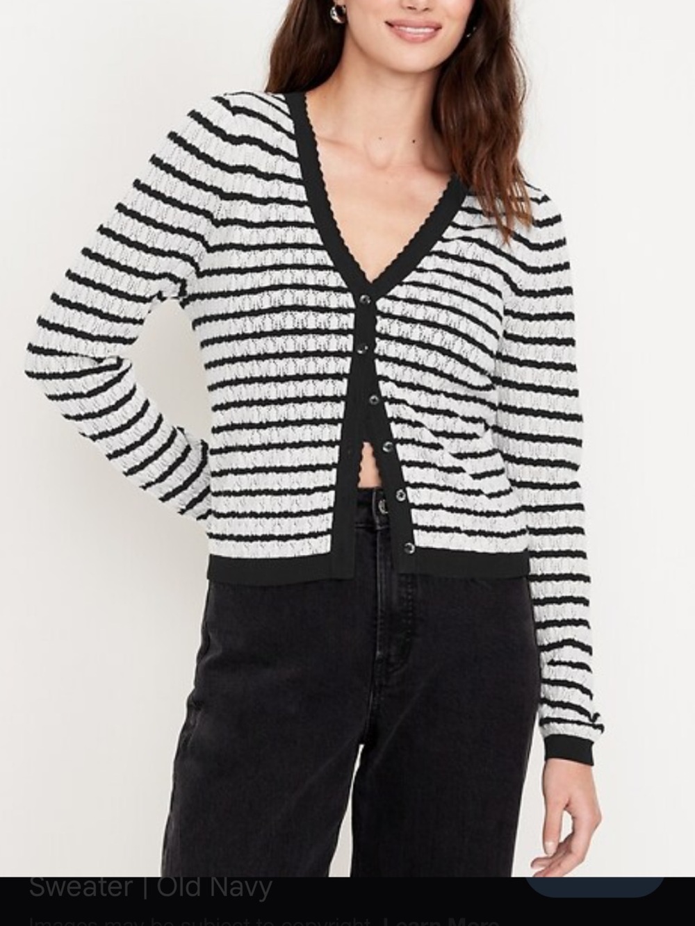 Women’s Old Navy Black Striped V-Neck Button Cardigan- small